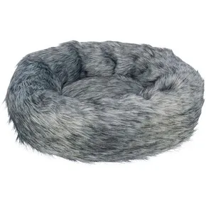 Okrągłe łóżko YELINA o długości 55 cm z pluszu, czarno-szary